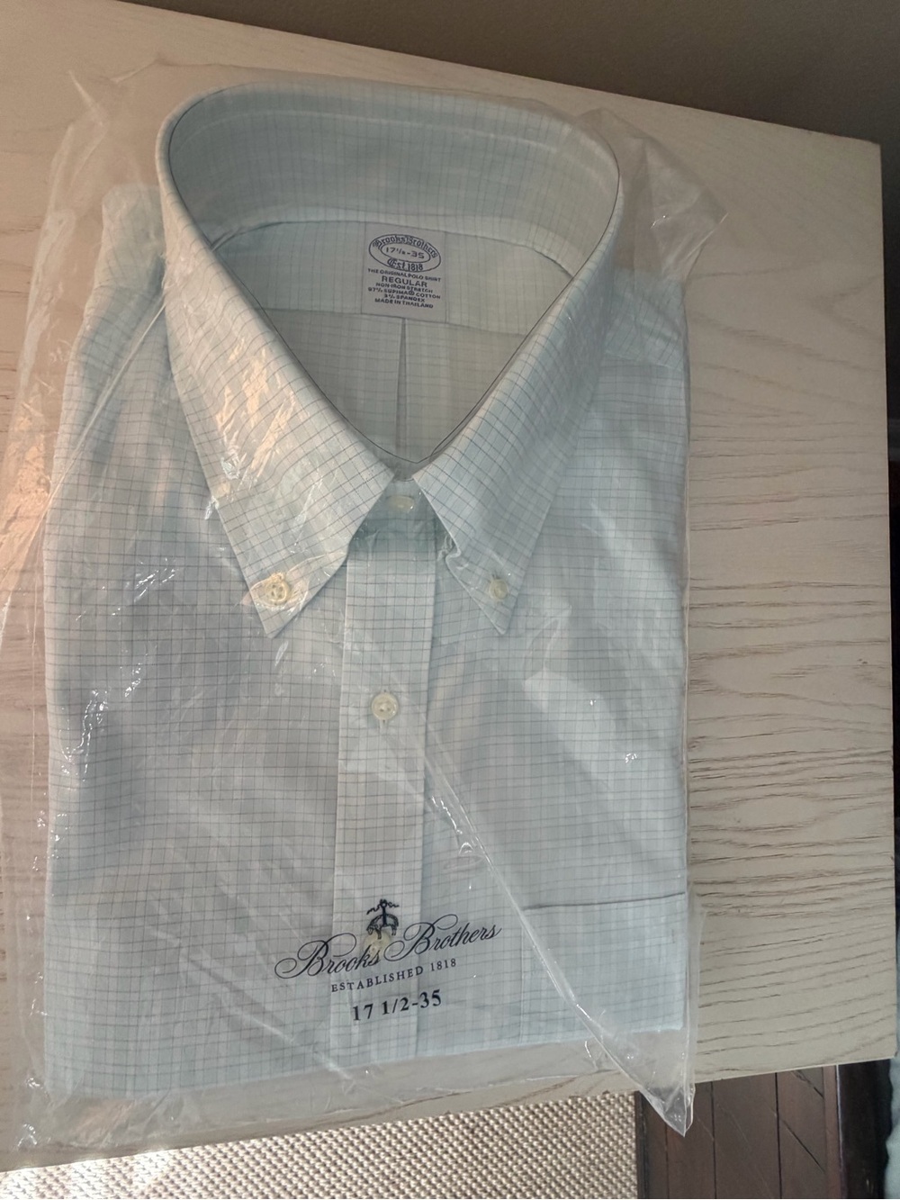Brooks Brothers Men's Pale Blue Windowpane Dress Shirt